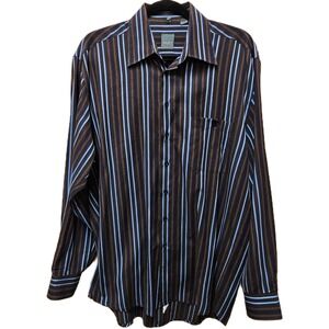 HAUPT Germany Brown/Blue Striped Long Sleeve Button Down Size‎ M, 39/40, 15.5